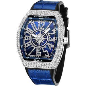 Men Women Silver Blue Hip Hop Fashion Stainless Steel Quartz Analog Watch
